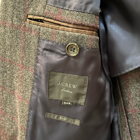 J.Crew charcoal and burgundy windowpane wool suit, size 34 - Picture 7 of 8